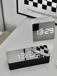 Luminous Mirror Clock Ins Desktop Clock Timetable Tabletop Ornaments, USB Digital LED Display Electronic Alarm Clock, Display Temperature Date Sleep 12/24 Hour Time, Home Decor, Bedroom Decor, Brightness Dimmer (Not Including Batteries), Home Decor, Room Decor Birthday Gift, Gifts