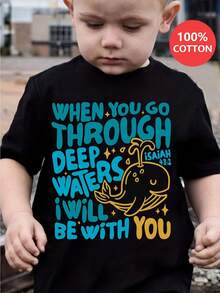 I WILL BE WITH YOU & Anime Whale Graphic Print Tee, Boys' Casual & Crew Neck Short Sleeve Cotton T-Shirt For Spring & Summer, Boys' Clothes For Outdoor Activities, Perfect For School Or Play - Black - View 1