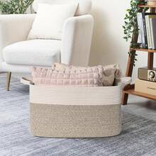 Inwagui Laundry Basket Large Woven Blanket Basket, Clothes Laundry Hamper 19" X 13.4" X 11" Storage Baskets For Organizing, Rectangle Rope Toy Basket For Living Room, Bedroom, Valentine's Day Basket - Multicolor - View 9
