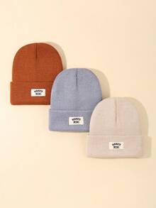 3 件装婴儿冬季帽子舒适针织帽，适合男婴和女婴，柔软幼儿帽 - 彩色 - 查看 22