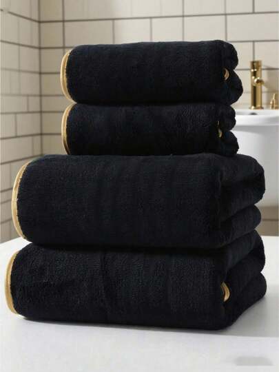 1 pièce/2 pièces Serviette de bain en peluche de corail avec bordure dorée de luxe, super douce et absorbante, séchage rapide, non pelucheuse, serviette de sauna, de haute qualité, accessoire de salle de bain, cadeau idéal pour le partenaire. Serviettes de douche pour le salon de beauté, l'hôtel, les sports, les essentiels de la maison.