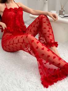 1 Conjunto de Lencería Sexy Nuevo, Lencería Sexy de Malla Transparente para Mujer, Pijama con Forma de Corazón Transparente, Ropa de Casa - Conjunto de Lencería Sexy, Ropa de Dormir Sexy, Camisón de Encaje Transparente, Ropa de Dormir de San Valentín, Vestido de Boudoir