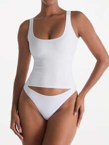 XLLAIS 女士性感方领弹力透气白色背心 - 白色 - 查看 5