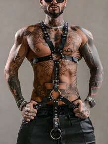 1 Piece Punk Style Street Bundle Belt Black PU Leather Hollow Out Back Strap Design Nightclub Party Festival Performance Men's Fashion Accessories For Going Out Outfit Wedding Party And For Gift Halloween Accessories, Halloween Costumes Autumn-Winter Accessories Halloween Costume,Suitable For Teens, Youth,Men,Casual, Outdoor, Athletic, Vacation, Graduation Gifts, Birthday, Daily Wear