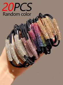 20/10/3件装奢华水钻发圈，新款弹力发圈，适用于马尾辫，简约百搭，不伤发，马尾发圈，发圈，橡皮筋，发绳，发饰，健身运动服饰头部配饰 - 彩色 - 查看 13