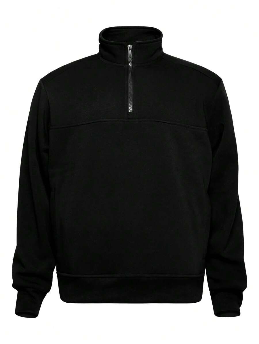 Men's Quarter Zip Pullover Hoodie - Multiple Colors Available - 黑色 - 查看 1