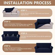Ystyle 3-Seater Sofa Cover With Armrests, Universal Stretch Sofa Cover, Washable Cat Scratch-Resistant Sofa Cover, Stain-Resistant Stretch Sofa Cover, Non-Slip Sofa Cover - Navy Blue - View 3