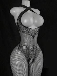 1 bộ đồ liền thân gợi cảm, áo liền quần lưới cổ yếm hở đáy, quần skinny ren xuyên thấu họa tiết hoa, thích hợp cho hộp đêm, cuộc sống về đêm, hẹn hò, biểu diễn, tuần trăng mật - Đồ lót gợi cảm gồm vớ và quần bó sát - màu đen - Xem 2