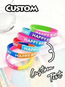 1 件个性化印刷硅胶腕带 - 定制文字手环，适用于婚礼、派对、活动、体育和公益事业，定制硅胶腕带，适用于公益事业、活动、募捐、宣传、支持成人骄傲橡胶腕带，个性化彩虹腕带 - 彩色 - 查看 6