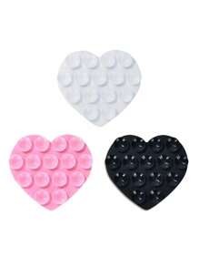 Juego de 3 piezas de soporte de teléfono con ventosa en forma de corazón de silicona, soporte de pared multifuncional con ventosa cuadrada antideslizante apto para la mayoría de los teléfonos, perfecto para fotografía en casa y al aire libre, soporte de teléfono portátil y móvil