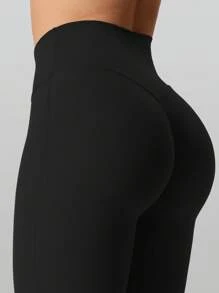 RUNONWHEELS 5 女士高腰喇叭瑜伽裤，收腹提臀交叉腰带长裤 - 黑色 - 查看 4