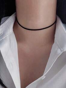 1pc Minimalist Fashion Versatile Dark Punk Sexy Black PU Necklace Choker Collar Necklace, Short Clavicle Chain Neck Decoration Accessory, Suitable For Daily Wear, Non-Fading Metal, Width 0.5CM
