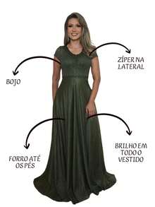 Grife Velasco Long Elegant Evangelical Bridesmaid Dress With Shiny Sleeves - 橄欖綠 - 查看 3