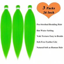 DNeon Green Braiding Hair Pre Stretched 26 Inch 3 Packs Synthetic Braiding Hair Extensions For Micro Braids Yaki Texture Hot Water Setting Itch Free Braids5001 - BraidingHair26Inch - View 3
