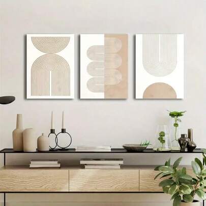 3 pièces Art mural sur canevas beige géométrique à vagues spiralées, affiche imprimée abstraite moderne médiévale neutre, peinture verticale de style nordique boho, convient pour la décoration de la maison, du bureau, de la salle de bain, du salon, de la chambre à coucher, de la salle à manger