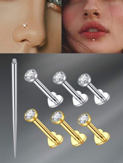 CIZME 4 件时髦不锈钢 Haert 16G 唇钉，男女通用，适合日常装饰，内螺纹唇环耳钉唇钉穿孔珠宝 6/8/10 毫米耳环耳钉螺旋海螺耳屏耳环耳钉唇穿孔珠宝