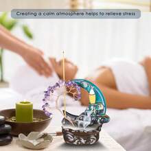 Ceramic Backflow Incense Burner With 7 Chakras & Crystal Tree - Yoga Meditation Decor - Blue Moon 2 - View 3