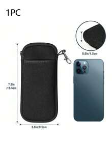 1PC 手机袋小布袋移动电源小包收纳袋移动硬盘防尘袋便携式拉链手机袋，便携式眼镜保护套，可存放手机、耳机、眼镜、银行卡等物品，适合作为母亲节、父亲节、感恩节、圣诞节等送给长辈和朋友的礼物 - 黑色 - 查看 3