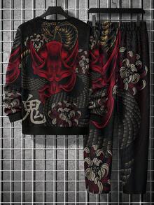 2pcs Men's Printed Long Sleeve Crew Neck Sweatshirt And Sweatpants Casual Suit , Fall Clothes - Multicolor - View 2