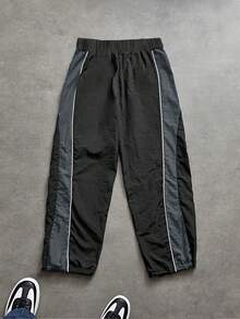 1pc Boy & Young Teen Casual Plain Straight Leg Personalized Style Hiphop Sport Pants - Black - View 2