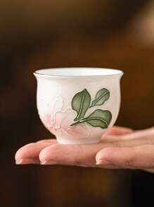 1件/2件少女陶瓷茶杯，手绘浮雕粉百合茶杯，中式粉红茶杯，适合餐厅、茶馆，可作为商务或节日礼物 - 彩色 - 查看 3