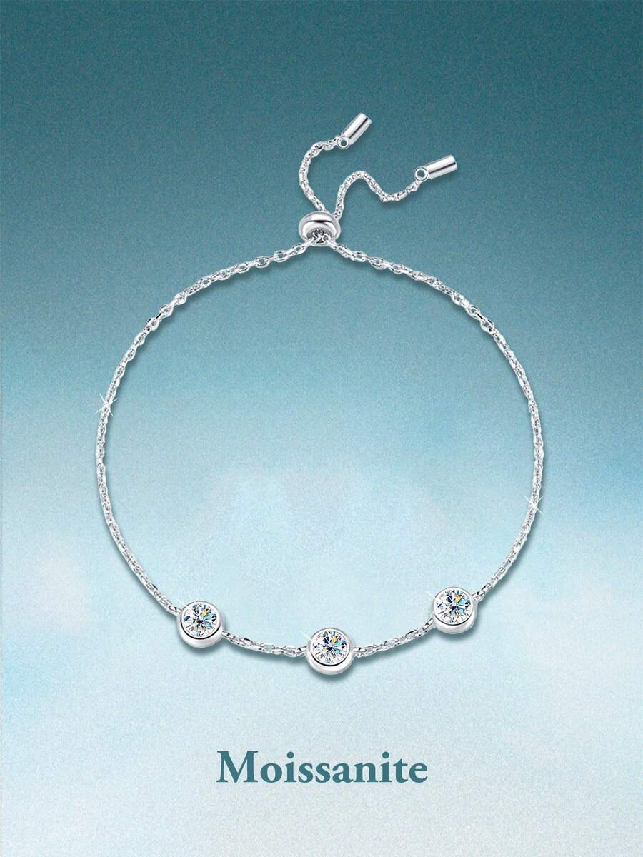 rainonme 1pc 1.5ct Moissanite Bracelet For Women Blingbling Elegant Party 925 Sterling Silver And Earrings All Seasons High-Quality Women's Jewelry, Ideal Choice For Daily Wear And Vacation, Exquisite Birthday Gift, Engagement Wedding Anniversary Birthday Christmas Gifts Special Occasions Day Gift, Sparkling Gorgeous Jewelry, Graduation Seasons Gifts, 2025 Summer Beach Vacation Style Jewelry - Bubbles - View 1