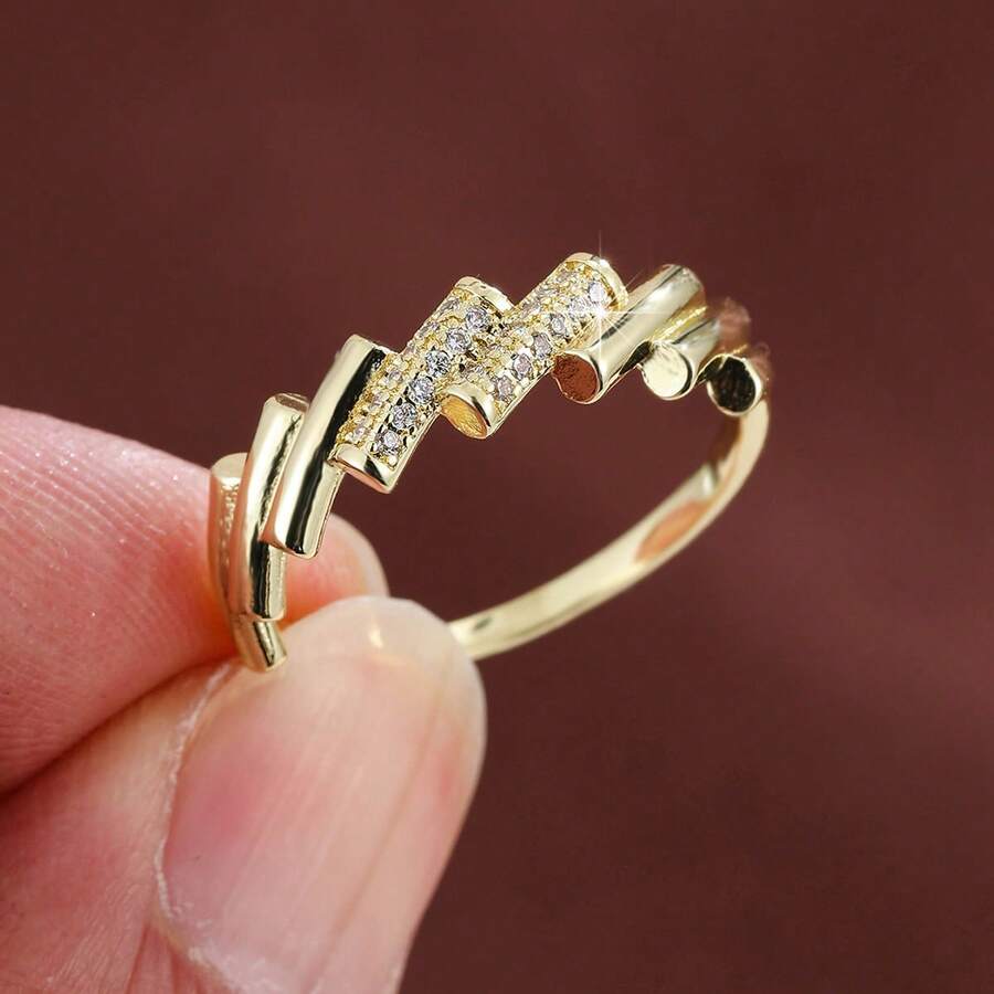 1枚优雅几何圆柱排列设计立方氧化锆女士戒指