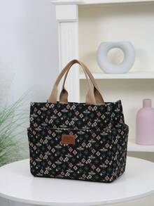 DLIU 全新大容量加厚手提袋，隔热铝箔内衬，拉链半封口，多口袋户外储物袋，适合午餐、便当、工作餐携带、返校、复古风格、方形学校用品袋，适合女士午餐袋野餐配件