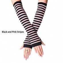 1 Pair Striped Fingerless Gloves, Fashionable Cartoon Design, Warm & UV Protection, Unisex For Party Costume Decor