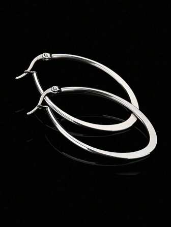 Owalne kolczyki koła ze stali nierdzewnej, hipoalergiczne geometryczne prostokątne kolczyki, odpowiednie dla kobiet i dziewcząt (srebrne), stal nierdzewna