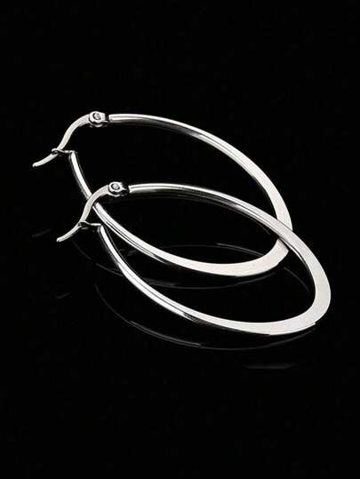 Oval Hoop Earrings Stainless Steel, Hypoallergenic Geometric Rectangular Earrings, Suitable For Women And Girls (Silver), Stainless Steel