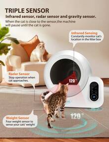 Nobelza Self Cleaning Cat Litter Tray, 70L Extra Large Automatic Cat Litter Tray APP Control, Smart Robot Litter Box For Multiple Cats, Triple Odour Control, Includes Trash Liner, Protection - UK Plug(220-240V) - View 5
