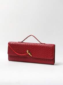 BAILEE 1个新款编织图案单肩法棍包，小众高端横款设计，可手提午餐包，斜挎多功能包，翻盖设计，女士手提包，适合度假、时尚穿搭、与朋友购物以及作为礼物。 - 咖啡 - 查看 9