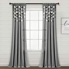 LUSH DECOR Boho Pom Pom Tassel Linen Window Curtain Panel Navy Single 52X84 Halloween-Fall Decor-Room Decor - Dark Gray - 查看 3