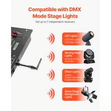 DMX Wireless Receiver, 7 Receivers & 1 Transmitter, 2.4G ISM Band, 656 Ft Transmission Range, Rechargeable Battery, Wireless Stage Lighting Control, For LED Stage Party DJ Bar Lighting, Silver - US A Type Plug(110-127V) - View 3