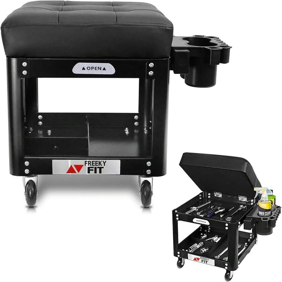 Rolling Creeper Garage Shop Seat For Men, Padded Mechanics Stool With Tool Tray Storage For Garage, Rolling Workshop Stool With Wheels, Auto Creeper Seat, 330 LBS Capacity, Heavy Duty, Black - 黑色 - 查看 1