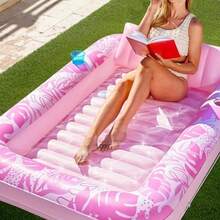 SLOOSH Inflatable Tanning Pool Lounger Float, 85" X 57" Extra Large Pool Floats Adult With Pillow, 4 In 1 Suntan Tub Raft Floatie,Sunbathing Bed Lounge Blow Up Ball Pit Party Gifts, XL-Hot Pink - Multicolor - View 3