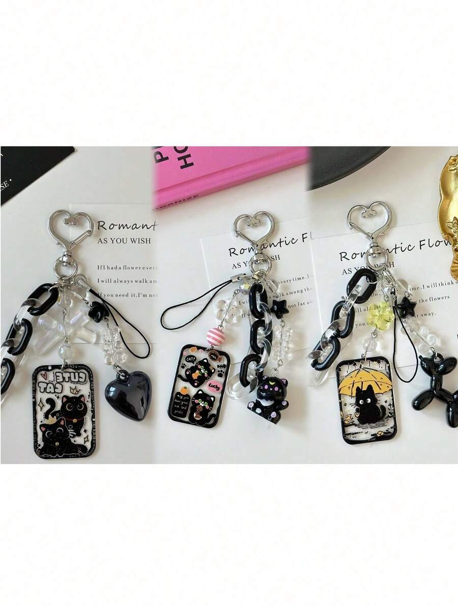 原创黑猫系列钥匙扣，亚克力猫咪气球可爱宠物包挂件，送朋友的礼物，收藏品，纪念品，节日礼物 - 彩色 - 查看 1