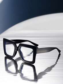 1 副男女通用厚框方形个性化时尚无度数眼镜，适合户外阅读、办公和度假佩戴 - 駭平 - 查看 2