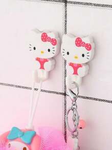 Sanrio 2/4pcs Hello Kitty Adhesive Wall Hooks Contemporary Plastic Utility Hook, Easy Install Wall Mount, Strong Suction Cup No-Trace Hanging For Kitchen And Home