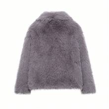 LEILEIBEI Nouvelle veste courte à col en fausse fourrure de renard épaissi pour l'automne/l'hiver, vêtement d'extérieur mi-long à effet fourrure jeune et - Gris foncé - Voir 3