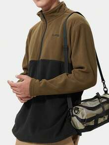 CAMEL CROWN 户外抓绒外套，立领极地抓绒上衣，保暖半拉链毛衣 - 咖啡黑色 - 查看 2