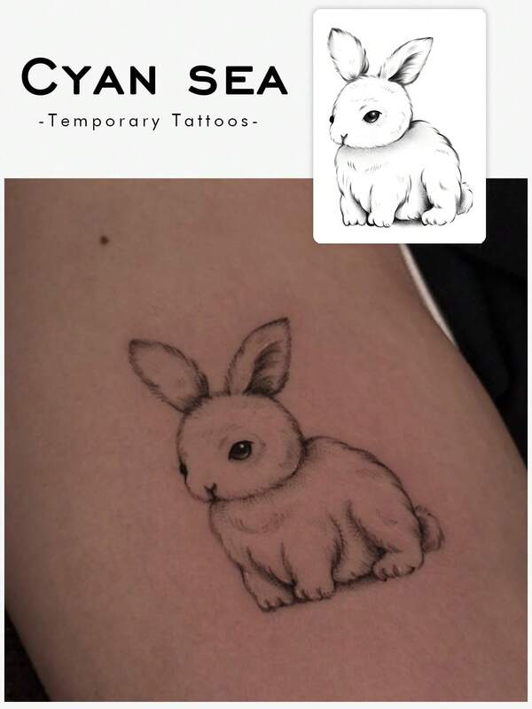 1pc Waterproof, Sweat-Resistant, Washable, Non-Reflective Temporary Tattoo, Cute Rabbit Design, Fashion Fake Tattoo, Animal Fake Tattoo, Body Art Fake Tattoo, Suitable For People For Daily Use