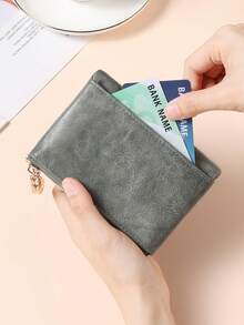 MIYIN Vintage Button Wallet, Business Casual Style, Multi-Card Slots, Coin Pouch, Compact Tri-Fold Design, Short Wallet, Retro Zipper Wallet, Fashion Button Closure, Women's Daily Travel & Shopping Wallet, Women's Wallet, Compact Wallet - Grey - View 7