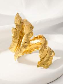 1 件金色金属叶袖口手镯女士粗臂袖口手镯个性手镯