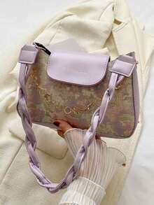 时尚撞色女士单肩包 - 紫色 - 查看 10