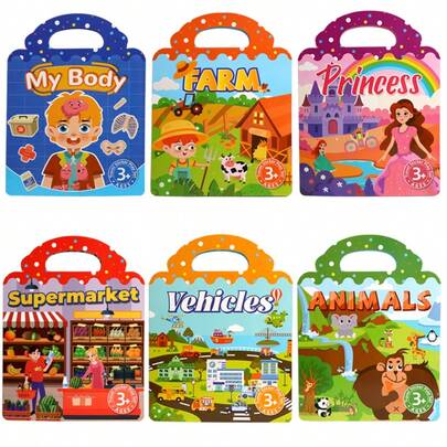 ODAPTO 1 cuốn sách bận rộn dành cho trẻ em từ 3 tuổi trở lên với nhiều chủ đề, sách dán hình có thể tái sử dụng, nhãn dán tương tác động vật, xe cộ, trang trại cho trẻ mẫu giáo, sách hoạt động học tập tương tác với trò chơi ghép hình, sách giấy, quà tặng tuyệt vời cho trẻ em