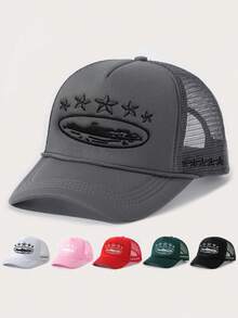 1pc Embroidered 5-Star Baseball Cap, Breathable Mesh Adjustable Sun Ion Casual Outdoor Hat, Suitable For Spring Autumn Travel Beach, Unisex Y2K Style - Mesh Cap - View 3