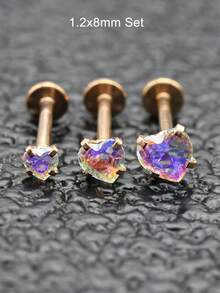 3 sztuki w opakowaniu Fantastyczny tęczowy kolor 3/4/5 mm imitacja kryształu cyrkonii serce kolczyki do nosa kolczyki do nosa ze stali nierdzewnej labret kolczyki do warg helisa kolczyki do chrząstki dla kobiet mężczyzn biżuteria do ciała 16G 1,2 x 6 mm płaski słupek