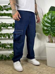 Men's Cargo Pants With Wide Pockets And Drawstring Waist, Ideal For Streetwear Maneuvers - Light Wash - View 1